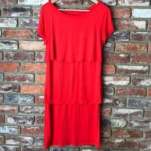 Ann Taylor Small Red Orange Ruffle Layers Short Sleeve Tee Shirt Dress Vibrant T